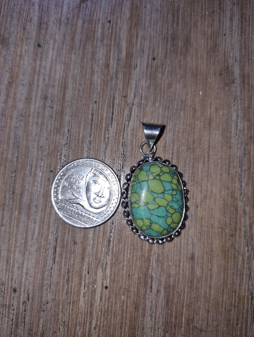 Sterling-Style Green Turquoise Oval Pendant Necklace